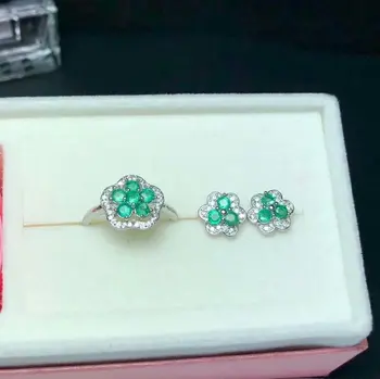 

SHILOVEM 925 sterling silver Natural Emerald rings stud earrings classic fine Jewelry wedding women new wholesale btz030305agml