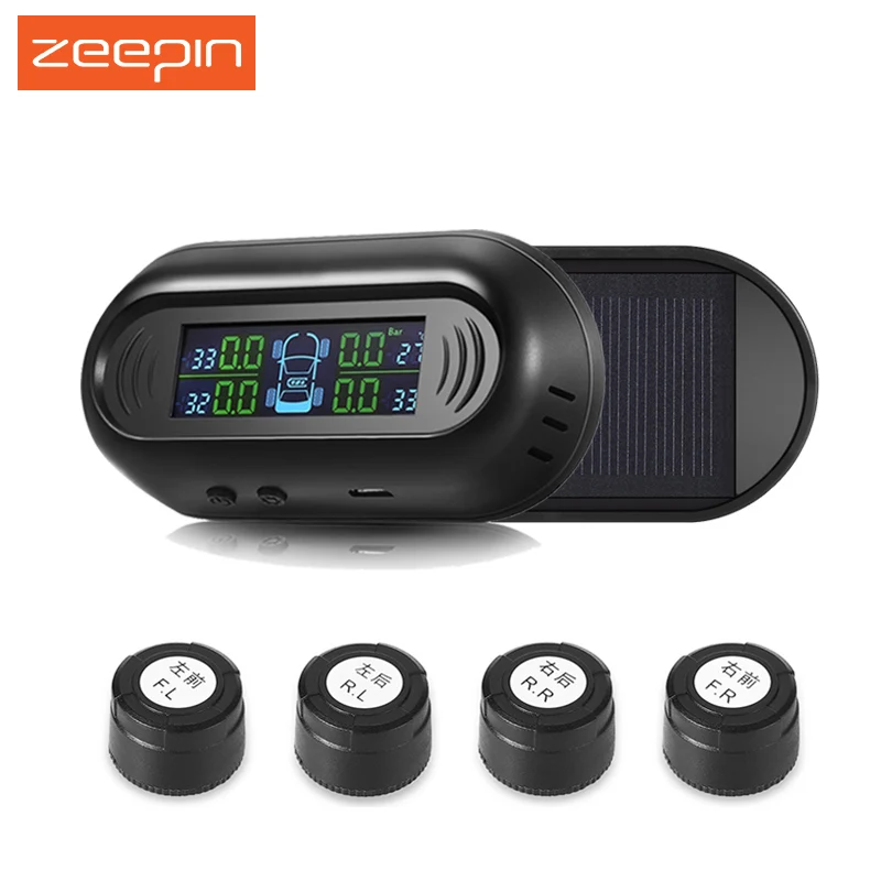 

ZEEPIN G50 Solar Powered TPMS High Definition LCD Screen Display Car Tire Pressure Monitor System Gauge Tester 4 External Sensor