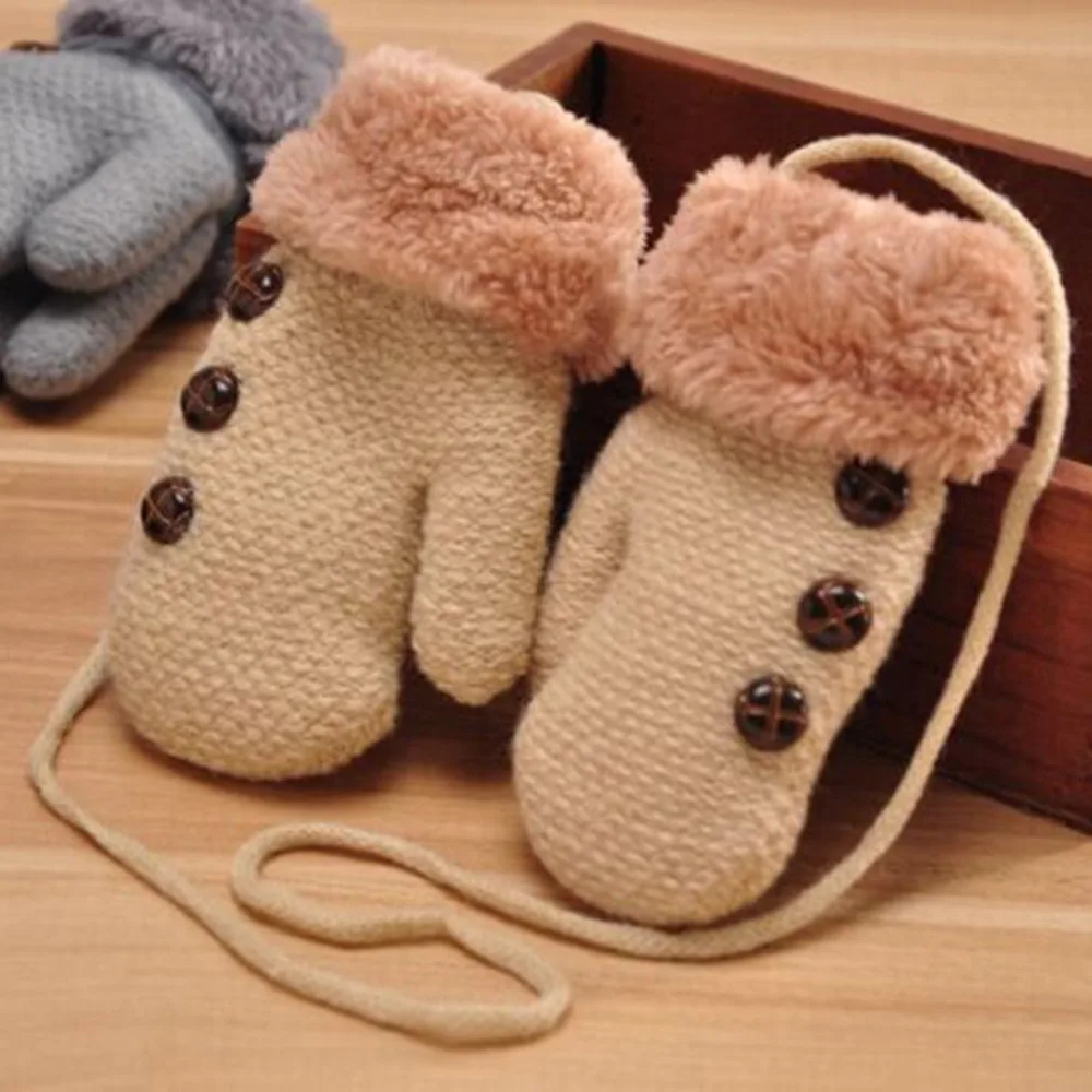 Зимние теплые детские перчатки, вязаные перчатки, двойной утолщенный материал, перчатки для мальчиков и девочек