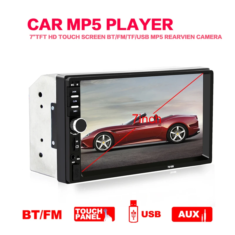 

7" LCD 2 Din Touch Screen Car Radio MP5 Player Auto Remote Control Bluetooth Handsfree Autoradio Support AUX SD/MMC Card Play