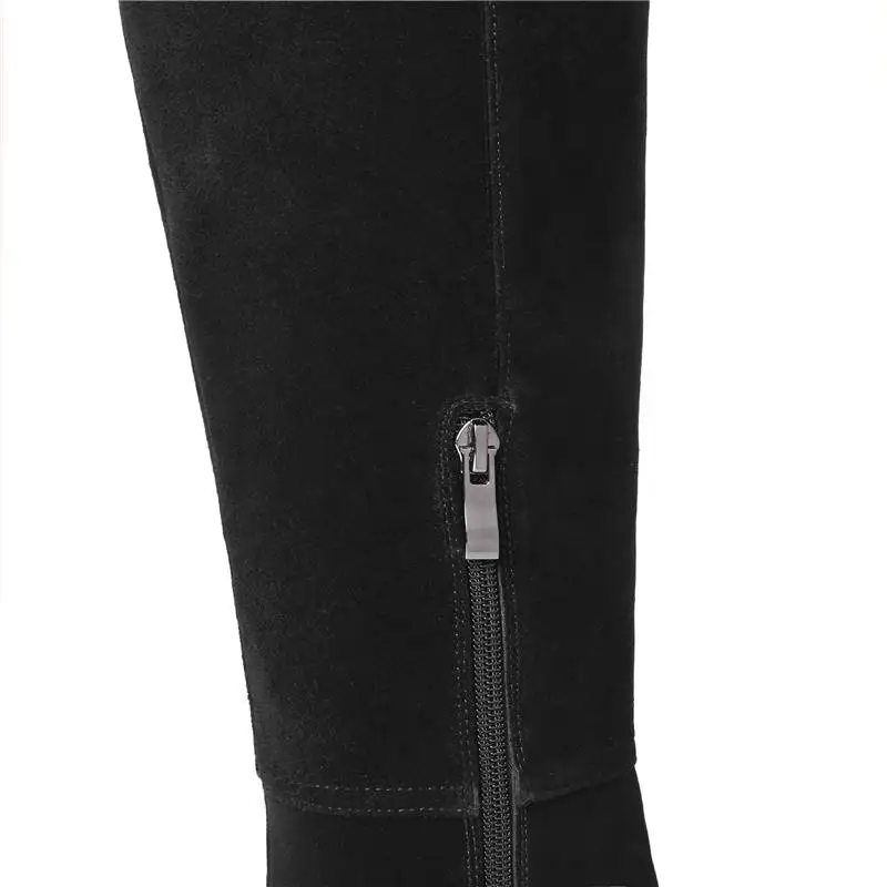 Negro Sobre Botas Sexy Tacón Cuero Otoño Rodilla De La Zapatos Para Alto Con Superior Mujer Calidad Morazora Cremallera Gamuza Vaca 2018 Invierno FOqpO75w1