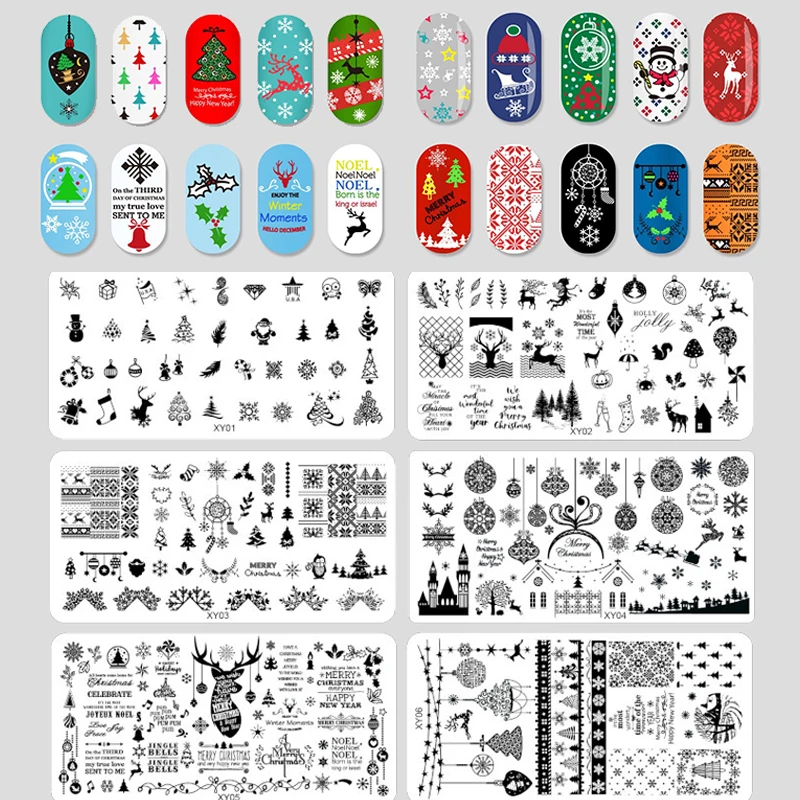 

1pc Premium Christmas Nail Stamping Plates Nail Art Template Printing Tool Stamp Image Transfer Xmas Decoration 8 Styles