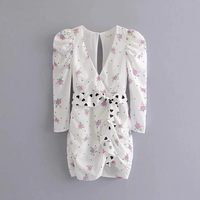 

Girls Lovely Heart Print Dresses with belt Chic Ladies Elegant Party Dress Chic Layered Bodycon Vestidos feminine kawaii clothes