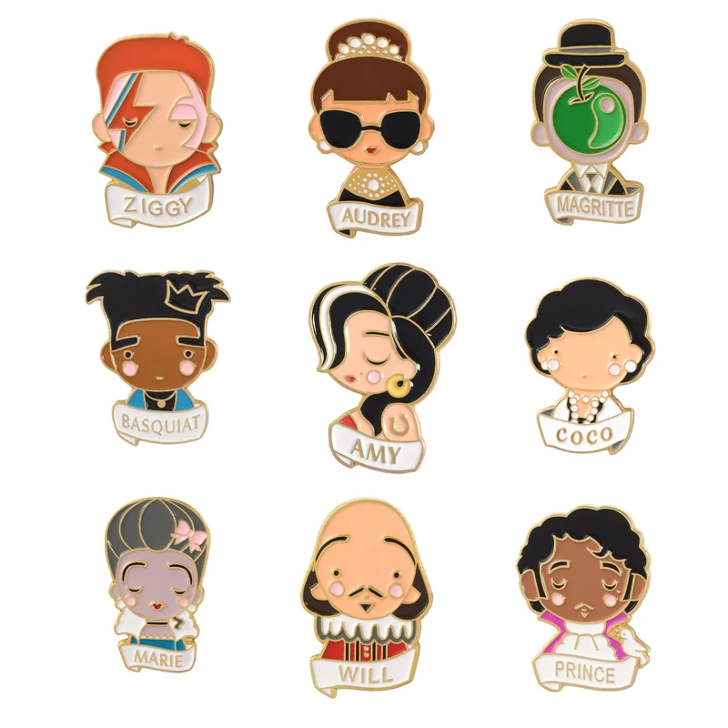 

Shakespeare Audrey Hepburn Celebrity Enamel Pins Coco Amy Portrait Brooch Badges for Clothing Backpack Badge Gifts