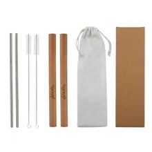Экологичные многоразовые трубочки с трубочкой для питья, чехол из нержавеющей стали, металлические соломинки, складные с щеткой для очистки, сумка для хранения