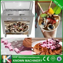 The CE certified 2 square ice pans and 5 topping tanks of ice cream roll machine with R410A Refrigerant (Free shipping by sea)