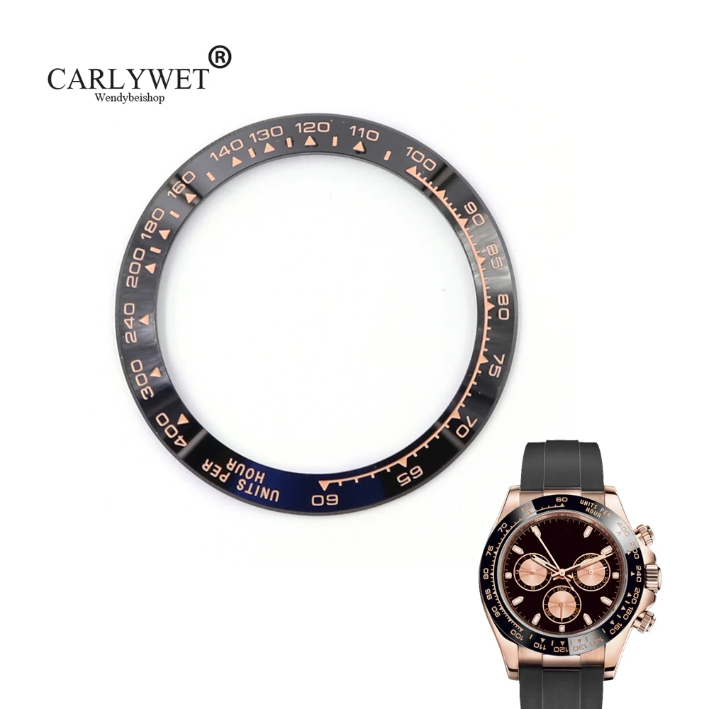 CARLYWET оптовая продажа высокое качество Керамика черный с розовым золотом письменной форме часы рамка для Daytona 116500-116520