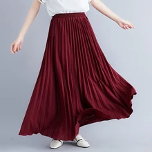 1708 корейские стильные однотонные длинные шифоновые юбки для женщин повседневные свободные юбки с высокой талией эластичные юбки из Конга Женская плиссированная юбка