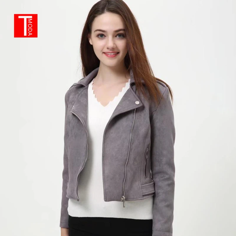 

2018 Women Autumn Winter Suede Faux Leather Jackets Lady Fashion Matte Motorcycle Coat Biker Gray Zipper Outerwear