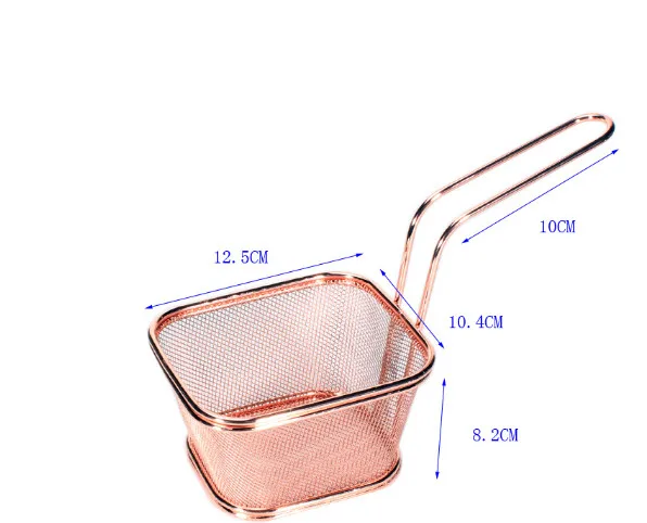 

Basket of French fries with gold mini small fried basket, 304 stainless steel fry basket for commercial decoration