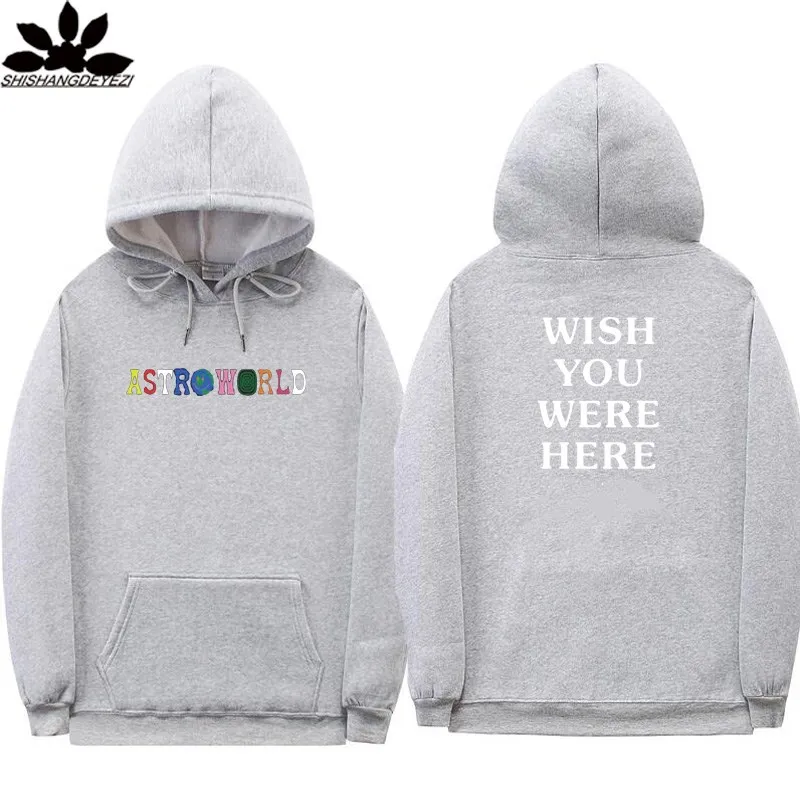 Astroworld Толстовки Черный Розовый цвет, хаки orange белый серый Трэвис Скотт Astroworld WISH YOU WERE HERE мужские и женские Толстовка и толстовка - Цвет: gray XMS68