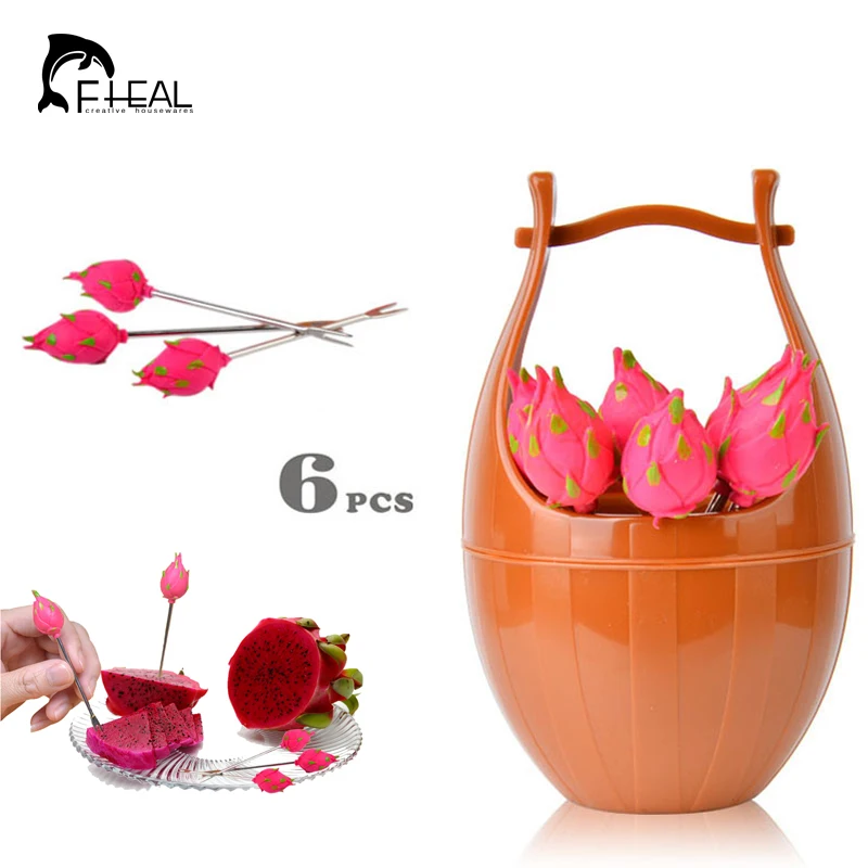 

FHEAL 6pcs/set Fruit Forks Food Picks Children Bento Accessories Fork for Dessert Toothpicks Decorative