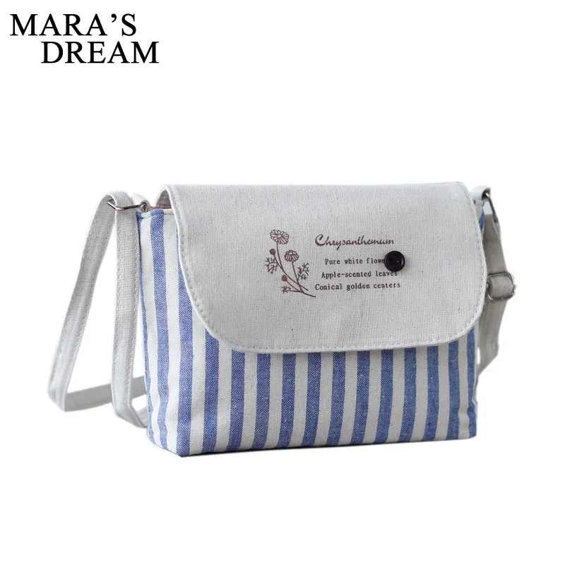

Mara's Dream 2019 Idyllic Fresh Striped Chrysanthemum Cover Slung Fabric Female Bag Sen Female Shoulder Slanting Pouch