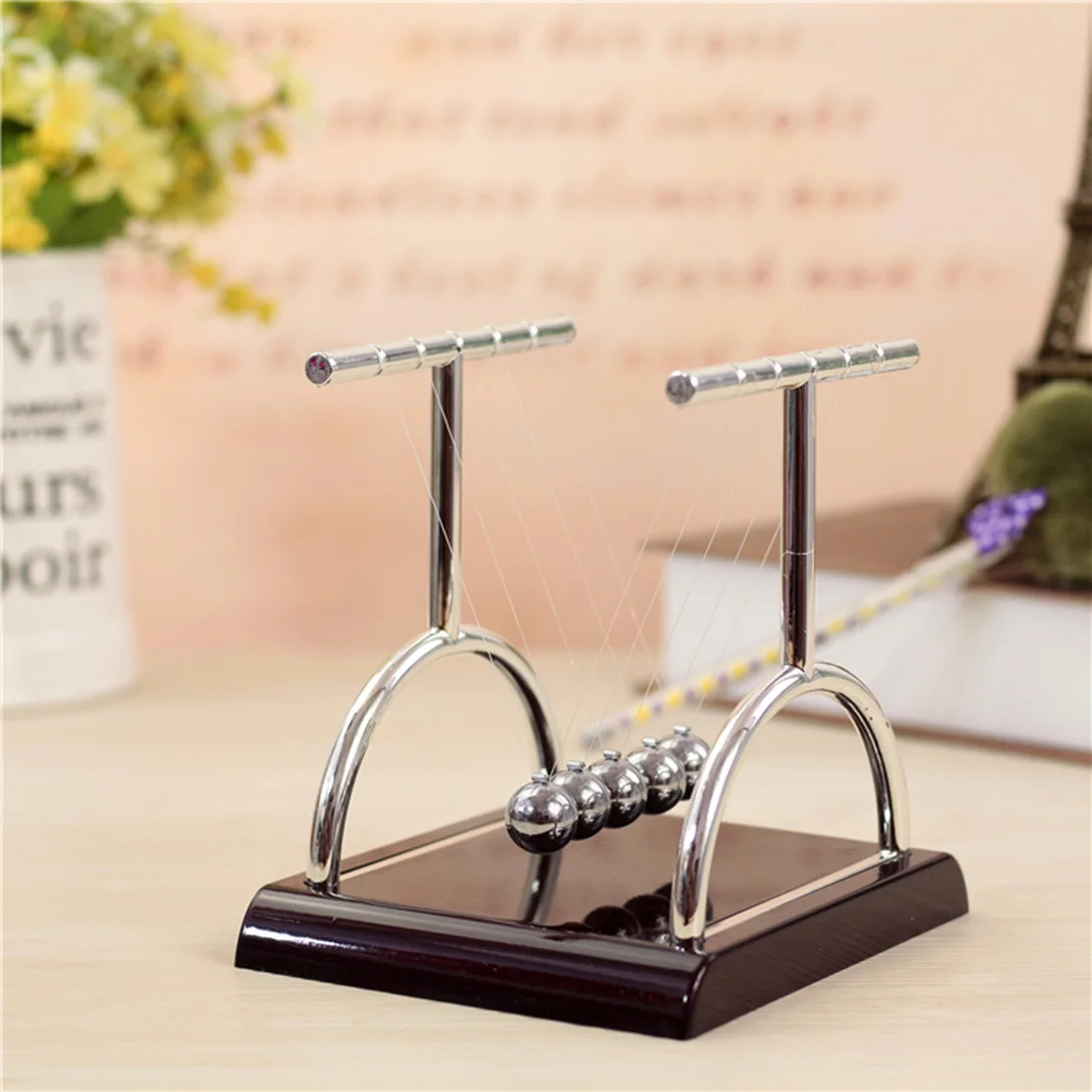  Surwish T Shaped Newton Cradle Balance Ball Science Puzzle Fun Desk Toy Stress Reliever