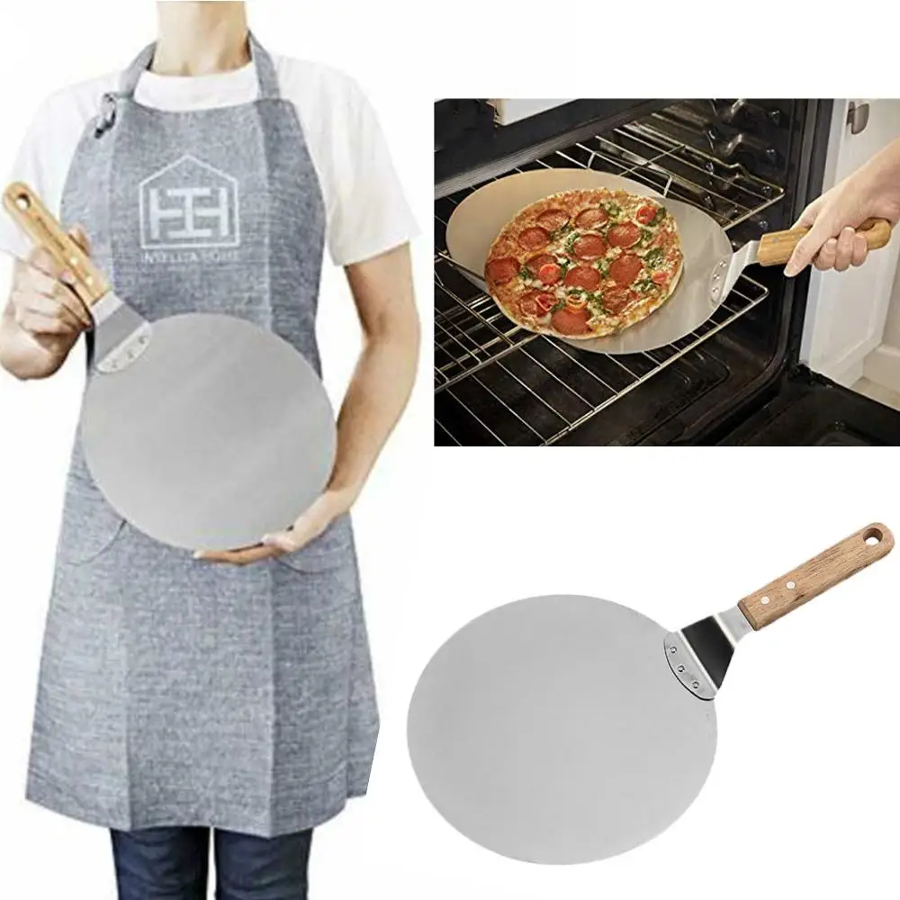 Лопата для пиццы с деревянной ручкой, кухонные круглые хлебопечки из нержавеющей стали для передачи пиццы, весло, поднос, печь, лезвие для торта@ 15 - Цвет: Pizza Tools