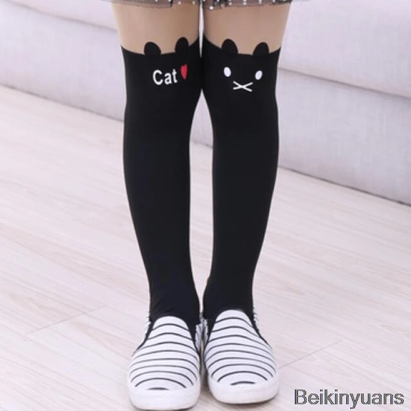 От 3 до 16 лет колготки для девочек; детские колготки; модные колготки для фотосессии с милым рисунком; колготки для танцев с рисунком котенка - Цвет: Black CAT cat