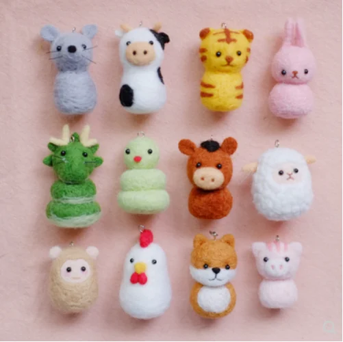 

Twelve zodiac mobile phone chain beginners wool needlepoint kit wool felt needle felting decoration craft needlecraft DIY ha