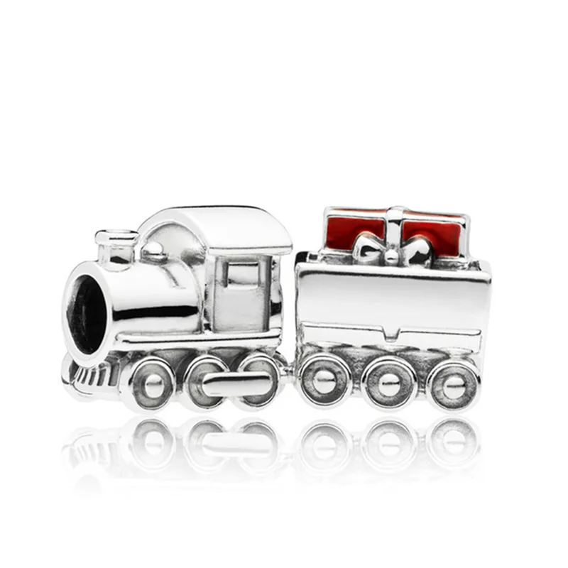 

2018 NEW 100% 925 Sterling Silver Christmas Train Charm Red Enamel Original Women's Fashion Charming Brand Jewelry Gift