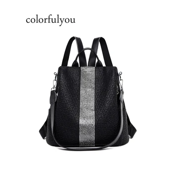 

Women black Backpack PU Leather Diamond Striped Shoulder Bag Design 2019 Teenagers Girls Female Travel Women Backpacks mochila