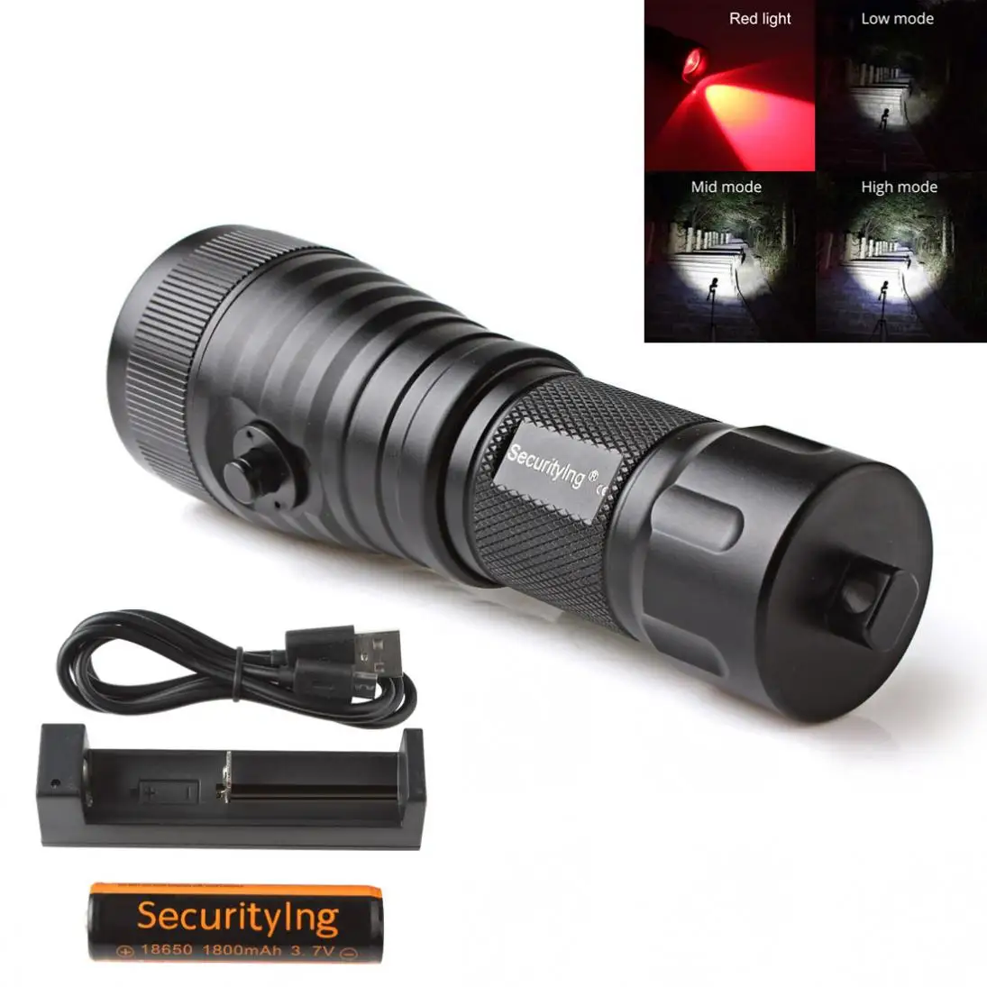 

1500LM SecurityIng 120 Degrees Angle Scuba 2x XM-L2(U4) White + 2x XP-E R5 Red LEDs Photography Video Flashlight