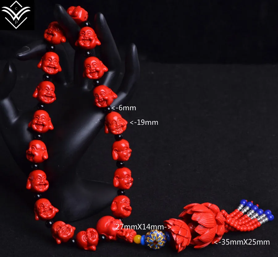 

Fashion Natural Laughing Buddha Om Mani Padme Hum Flower YuanBao Buddha Head Lotus Red Zinnober Beaded Pendant Hot Sale
