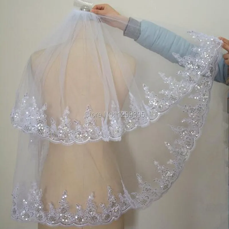 Real Photo Hot 2 Layer White Ivory Bridal Veil With High Quality With