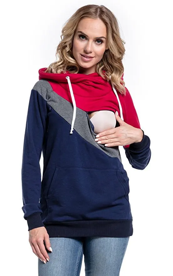 

Pregnant Women Hoodies Autumn Jacket Color Patchwork Pullover Maternity Clothes Long Sleeve Nursing Top Breastfeeding Hoody