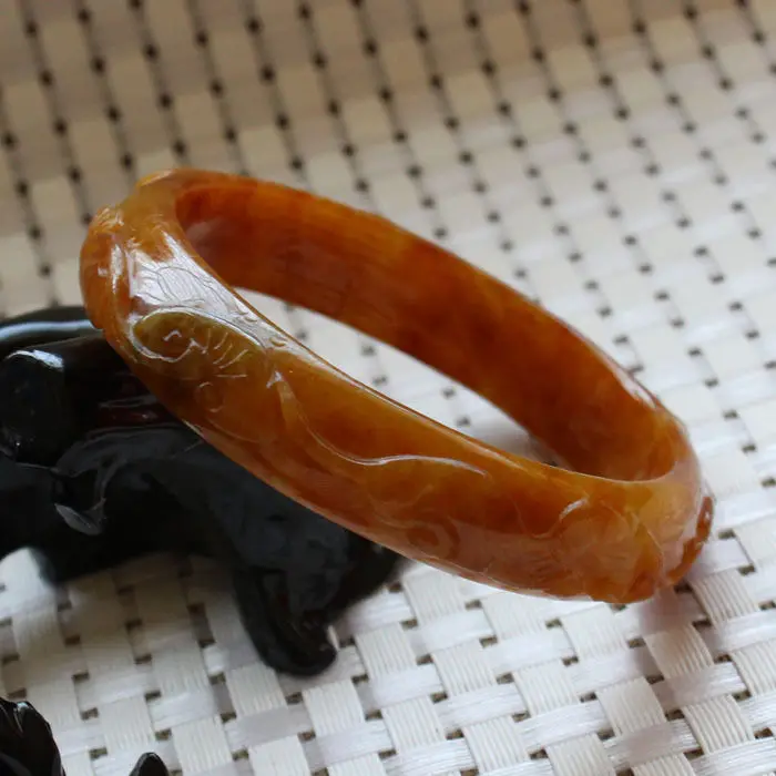 

57mm Chinese Hand-carved Emerald Brown stoneite stone Gems Bracelet Bangle A5791