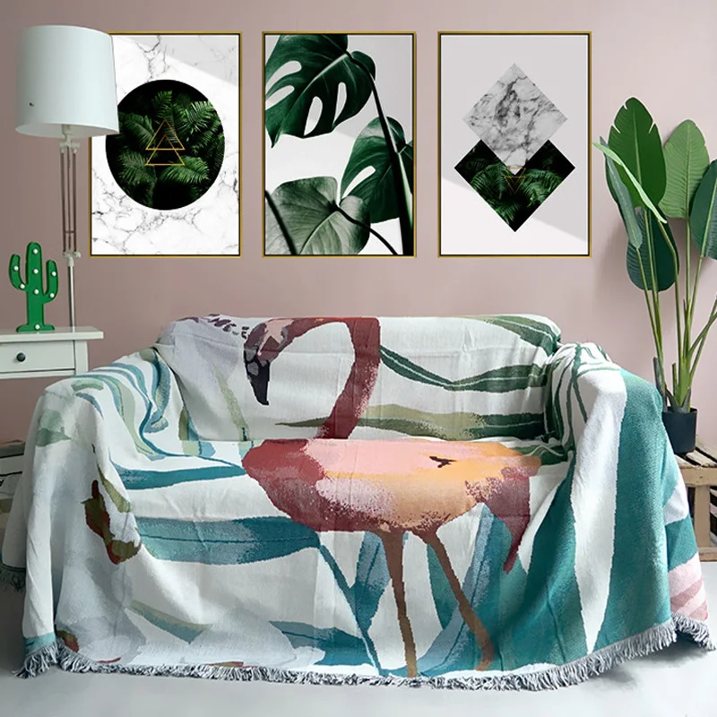 

American Big Flamingo Throw Blanket Multifunction Sofa Covers Cobertor Dust Cover Air Conditioning Non-slip Blankets For Bed