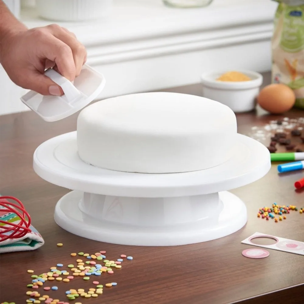 Size:28cm Kitchen Cake Decorating Icing Rotating Turntable Cake Stand White  Plastic Fondant DIY Baking Tools(014)