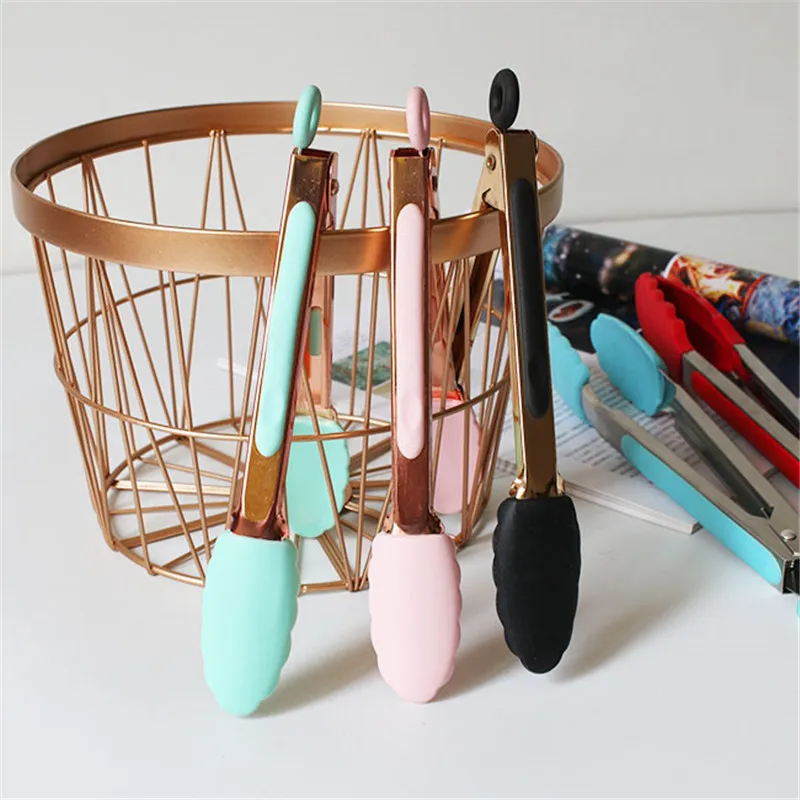 

9 Inch Food Silicone Head Tong BBQ Bread Steak Clip Telescopic Lock Barbecue Clip Baking Salad Steak Kitchen Tools Spatula