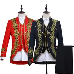 Для мужчин суд черные Gilts Комплект из трех предметов пальто брюки жилет Европейский английский стиль черный, красный s костюмы