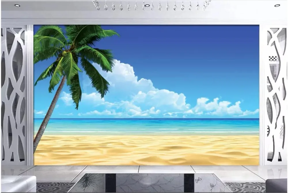 

Custom photo wallpaper 3d murals wallpaper for walls 3 d Blue sky, white clouds, sea beach seascape, background wall home decor