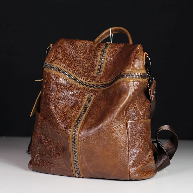IPinee модный дизайнерский женский рюкзак из натуральной кожи, школьные сумки на плечо для подростков, женский рюкзак из воловьей кожи для путешествий - Цвет: Коричневый