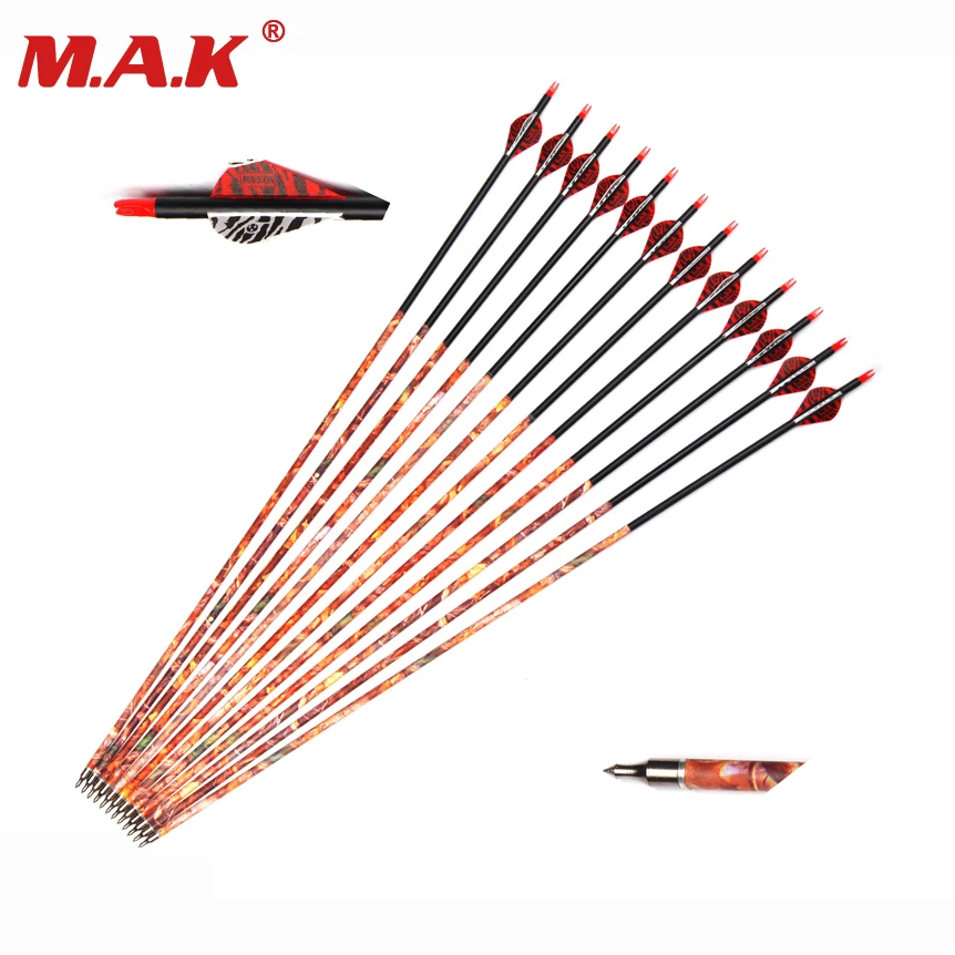 

6/12/24 pcs Mixed Carbon Arrow 30 Inches Spine 500 Diameter 7.8mm with Replaceable Arrowhead for Recurve Bow Hunting Shooting
