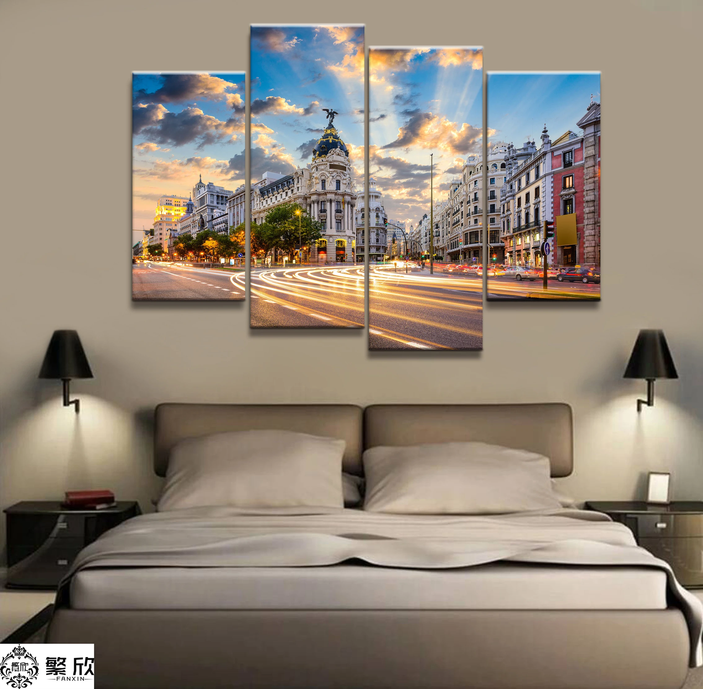 

Hot Sales Without Frame 5 Panels Picture Sunset City Scenery Painting Artwork Wall Art Canvas Painting Wholesale