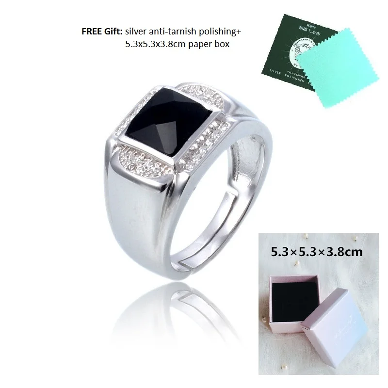 

factory direct sell bezel setting bigger black cubic zircon stone silver s925 men's rings jewelry