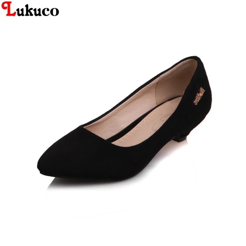

2019 Elegant Low Heel Pointed Toe Large Size 34-48 Lukuco Women Shoes High Quality Handmade Lady Shoes Free Shipping Pumps Woman