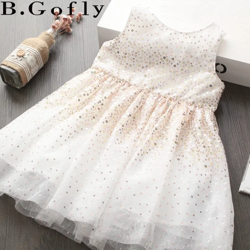 Одежда для детей от 0 до 14 лет костюм для малышей Летнее белое элегантное платье принцессы с блестками для девочек