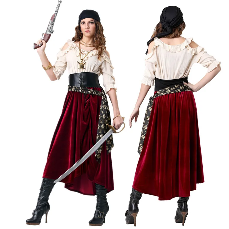 Pirate Captain Costumes Adult Women Pirate Costume Cosplay Set For Female Halloween Party Pirates of the Caribbean Dress Up