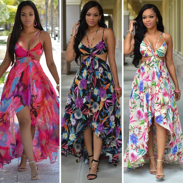 Women Summer Bohemian Maxi Dress Long 2016 Chiffon Bandage Dresses Plus ...