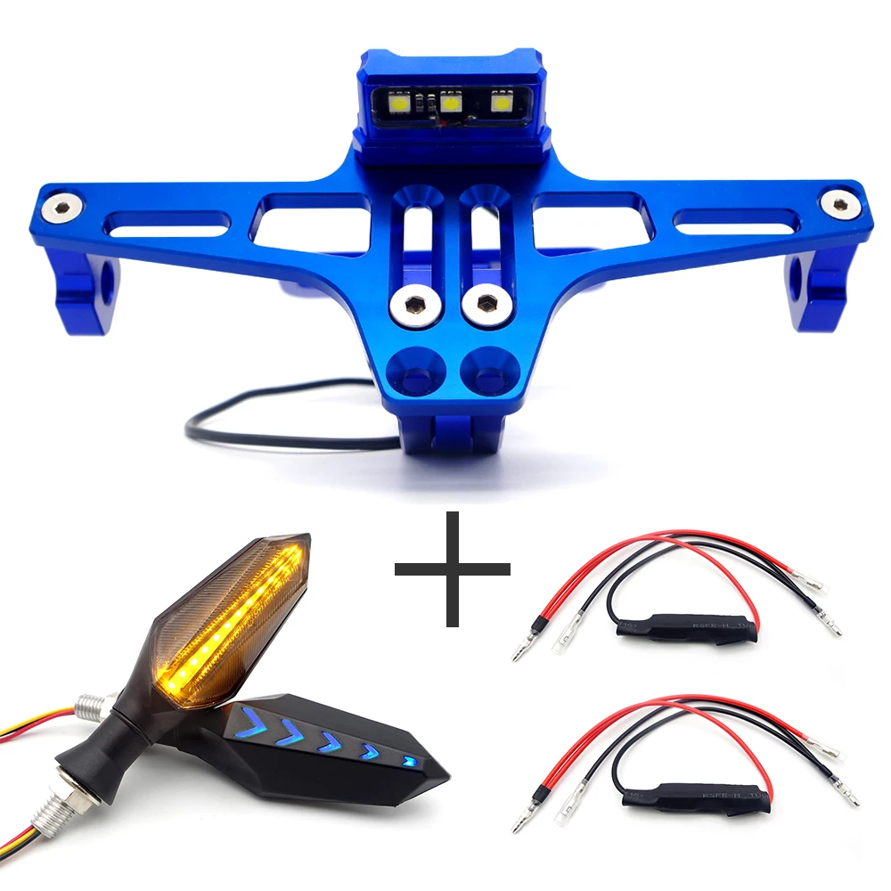 Мотоцикл светодиодный Кронштейн номерного знака держатель CNC регулируемый для honda cb 250 suzuki rmz KTM SXF suzuki gsx s750 Yamaha Virago 250 - Цвет: Blue 2 decoders