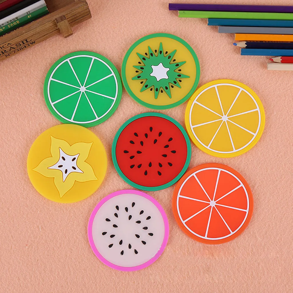 

5PCS/10PCS Fruit Coaster Colorful Silicone Cup Drinks Holder Mat Tableware Placemat Insulation Mat Pad Hot Drink Holder#007