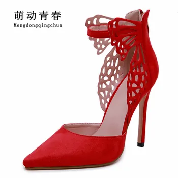 

High Quality New Women Pumps Big Butterfly Pointed Toe High Heels 12CM Ladies OL Office Thin Heels Dress Wedding Women Pumps
