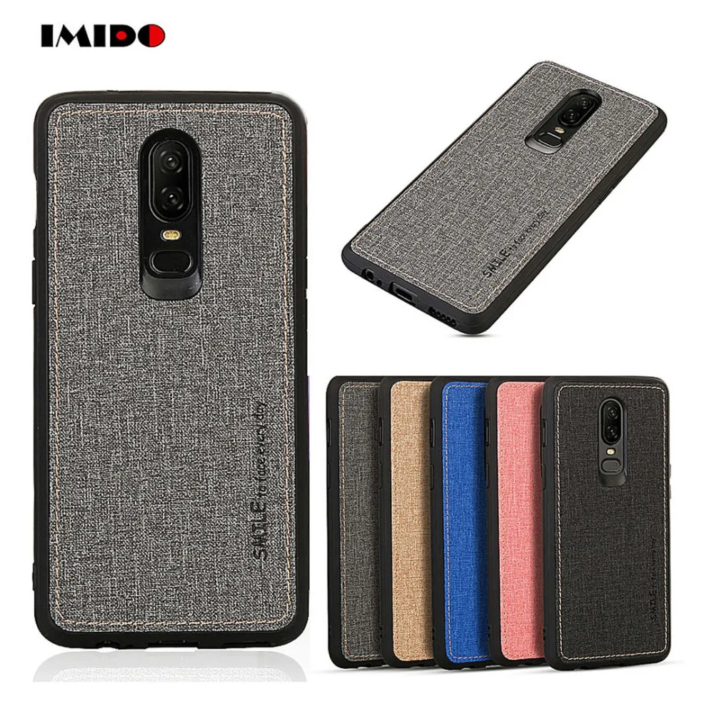 

IMIDO Luxury Business Cloth PU Phone Case For One Plus 6 Case Silicon TPU Anti-knock Back Cover For One Plus 6 Coque Fundas Capa