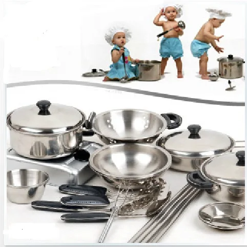 18set Children Kids Stainless Steel Cooking Tools Play Education 18set Children Kids Stainless Steel Cooking Tools Play Education Kitchen Accessories Toys Cookware Pot Pan Brinquedo In From Hobbies On