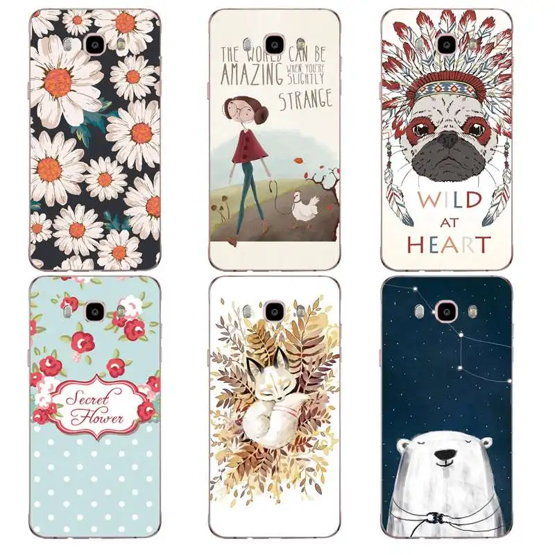

Fashion girl cat dog mum Fox flower Soft Clear TPU Phone Case For Samsung J3 J5 J7 S6 S7 S8 note8 A3 A5 C7 J2prime Free Shipping