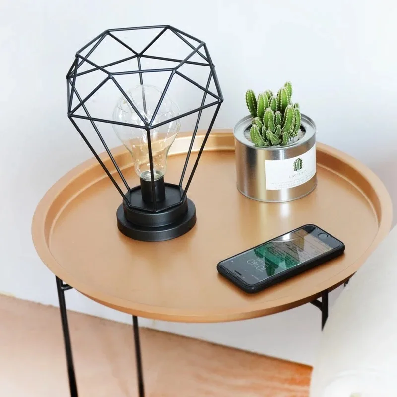 Nordic Golden Black Wrought IronTray Small Table Simple sofa edge wrought iron tray table coffee folding small round table