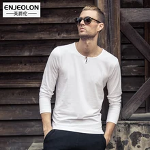 Enjeolon Brand top 2017 Mens Fashion t shirts Clothing For Man s Long Sleeve button fly