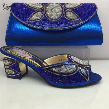 

Fashionable royal blue high heel sandal shoes and handbag sets for evening party GY25, heel height 6cm